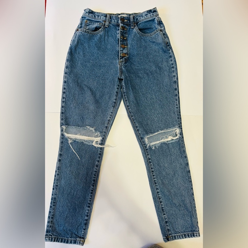 WeWoreWhat Blue Ripped Button-Fly Jeans - Picture 1 of 4